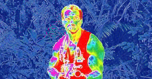 Movie 'Predator' - Arnold Schwarzeneggar through the Predator's suit-sensors with thermal imaging